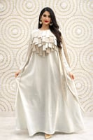 جلابية من اللنن بستايل مميز وتفاصيل هندسية مميزة م...