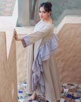 جلابية نساء انيقة كلوش باللنن البيج مع تطريز مشكوك...