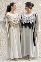 جلابية من اللنن بستايل مميز وتفاصيل هندسية مميزة م...