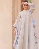 جلابية نساء انيقة كلوش باللنن البيج مع تطريز مشكوك...