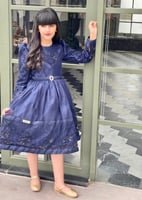 فستان كحلي مطرز بالخرز الفاخر _فستان اطفال