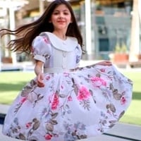 فستان مشجر من سيرما - ابيض ووردي - sirma