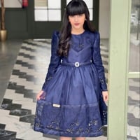 فستان كحلي مطرز بالخرز الفاخر _فستان اطفال