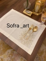 مفرش سكري بتطريز دانتيل لون ذهبي