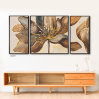 لوحة جدارية كانفس مقسمة ، وردة - درجات البني والبي...