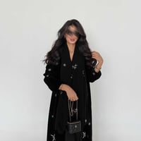 عباية اسود ناعم مطرز نجوم