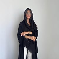 عباية قماش كتان كلوش عملي مطرز ناعم