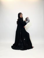 عباية نص كلوش كريب ملكي جوانب مطرز ورود AS-24