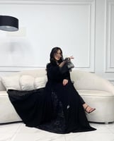 عباية نص كلوش كريب ملكي جوانب مطرز ورود AS-24