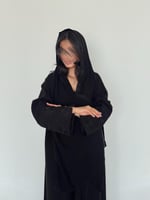 كتان نصف كلوش مطرز أسود