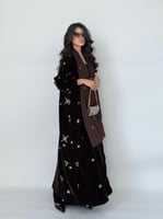 عباية قماش مخمل بني مطرز نجوم فخم