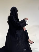 عباية كريب ملكي فاحم مع كلفة امامية AS-12