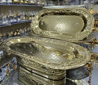 صينية التقديم الذهبي ( حلى - فواكه - تمر ) ستيل اص...