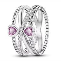 خاتم مزين بقلوب بنفسجية - فضة عيار 925