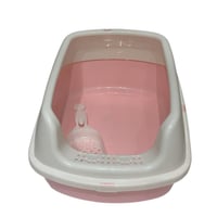 صندوق رمل للقطط بغطاء جزئي ومجرفة تنظيف