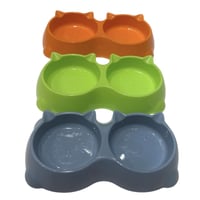 صحن طعام وشراب بلاستيك مزدوج للقطط – حجم وسط