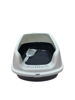 صندوق رمل للقطط بغطاء جزئي ومجرفة تنظيف