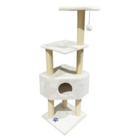 خداشة ثلاث أدور مع بيت للقطط لون أبيض