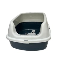 صندوق رمل للقطط بغطاء جزئي ومجرفة تنظيف