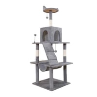 خداشة قطط كبير بتصميم كوخ وسرير ودرج تسلق لون رماد...