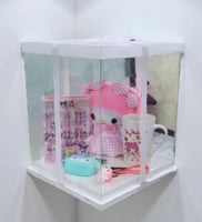 صندوق هدايا شفاف يحتوي على مجموعة من منتجات شخصية...