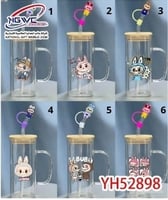 كواب زجاجية شفافة بمقبض وغطاء خشبي وماصة زجاجية، ت...