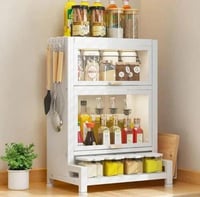 خزانة لتنظيم أدوات المطبخ معدني فخمة اسود وابيض