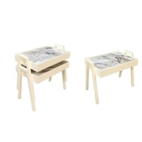 طقم طاولات خشب سكري بسطح رخامي