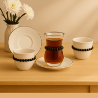 طقم فناجين شاي وقهوة 36 قطعة - ابيض - اسود