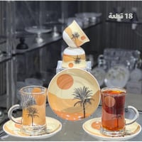 طقم كاسات وبيالات 18 قطعة منقوش رملي