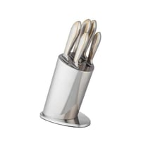 طقم سكاكين تقطيع استيل وذهبي مثلج 5 قطعة مع استاند