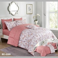 مفرش سرير نفر ونص دانتيل ابيض وردي ورد