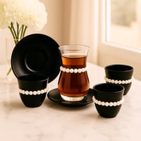 طقم فناجين شاي وقهوة 36 قطعة - اسود - ابيضودي