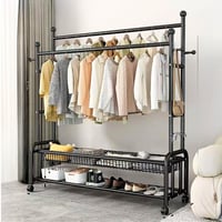 علاقة ملابس مزدوجة رف وشبك سفلي اسود