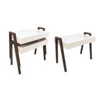 طقم طاولات خشب 3 قطع ابيض بارجل خشبي