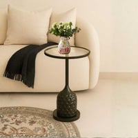 طاولة خدمة عصريةمعدنية اسود بسطح قزاز