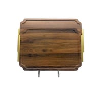 طقم صواني تقديم خشبي قطعتين بمسكات ذهبية