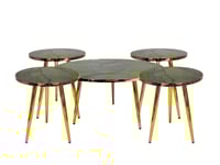 طقم طاولات 5 قطع دائري بارجل ذهبي