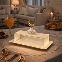 صحن رمضاني للتقديم بقاعدة معدني وبغطاء اكريلك بنقو...