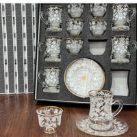 طقم فناجين وبيالات 18 قطعة منقوش