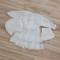 طقم فستان مواليد - اوف وايت