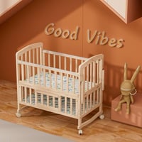 سرير أطفال هزاز مع ناموسية وخزانة – قابل للدمج مع...