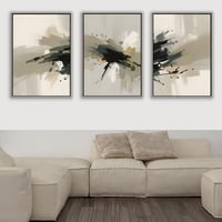 طقم لوحات ثلاثية باللون البيج والزيتي.