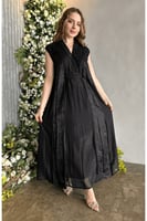 تصميم راقي للمناسبات بخامة شيفون اسود مشجر فاخر بت...