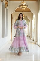 جلابية مناسبات بخامة قطن حرير مشجر ميتال برينت فضي...