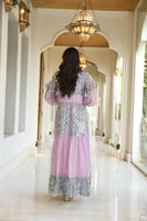 جلابية مناسبات بخامة قطن حرير مشجر ميتال برينت فضي...