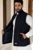 سديري جوخ ساده اللون كحلي - مبطن فرو كحلي