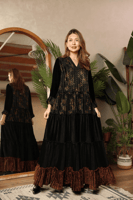 جلابيه مخمل مشجر طبقات لإطلالة راقية بلون اسود ملك...