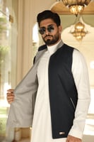 سديري بخامة كشمير دافئ وناعم دبل فيس - كحلي/ رمادي...