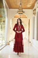 جلابيه مناسبات راقيه بلون عنابي اصيل بمكس خامات فا...